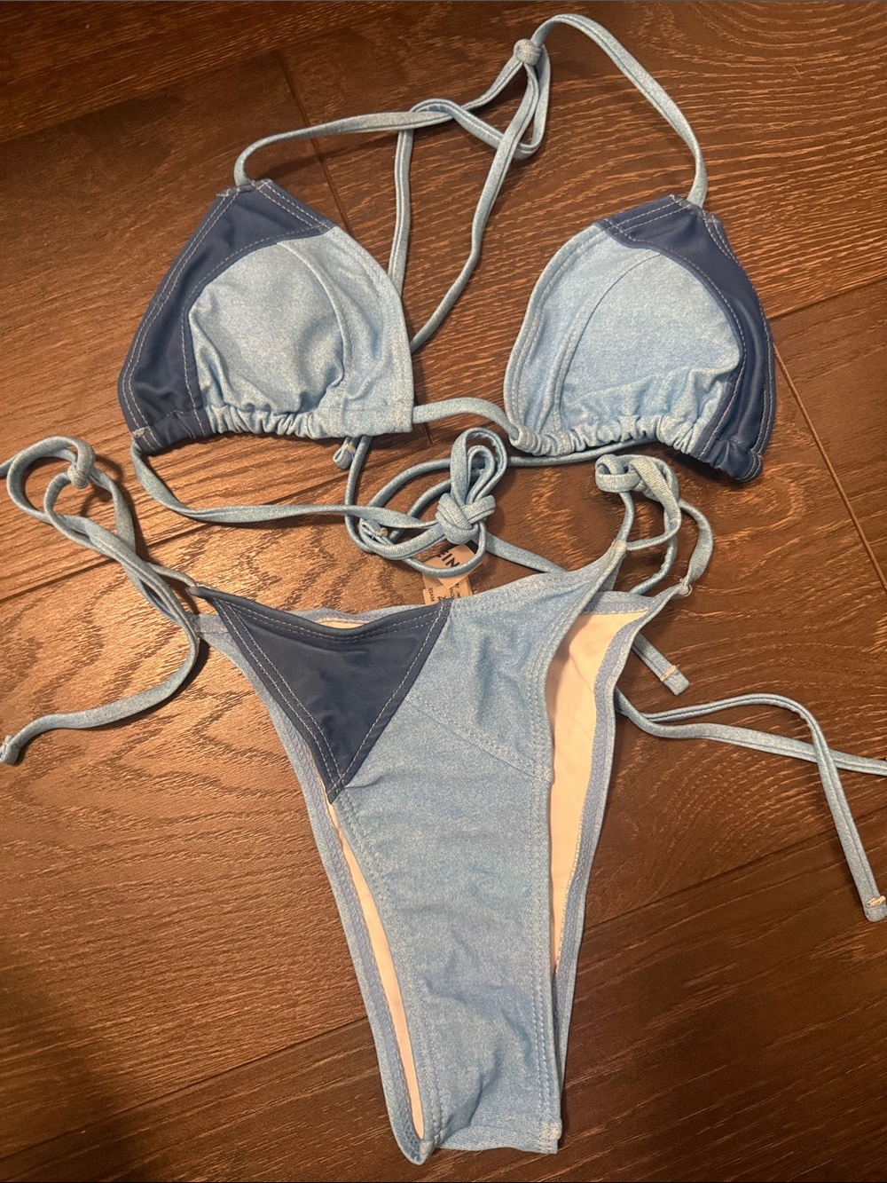 NWOTS Blue Faux Denim Print Bikini Set Size Small